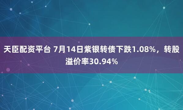天臣配资平台 7月14日紫银转债下跌1.08%，转股溢价率30.94%